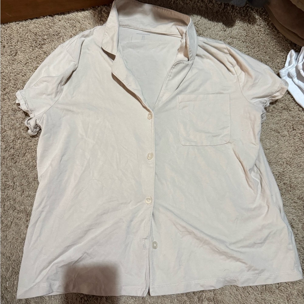 Amazon Essentials Cream button up pajama shirt